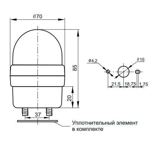 SL70B-024-Y INNOCONT Светосигнальный маячок d=70мм, 24В, Жёлтый, IP54 3 SL70B-024-Y INNOCONT Светосигнальный маячок d=70мм, 24В, Жёлтый, IP54 — изображение 3