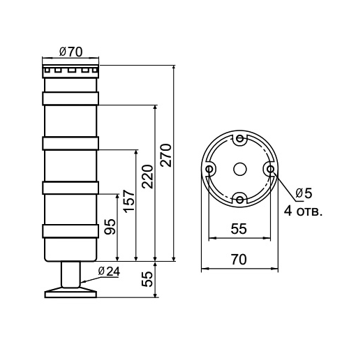 TL70B-024-RBG-55 INNOCONT Светосигнальная колонна d=70мм, 24В, Красный, Синий, Зеленый, IP65 2 TL70B-024-RBG-55 INNOCONT Светосигнальная колонна d=70мм, 24В, Красный, Синий, Зеленый, IP65 — изображение 2