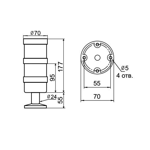 TL70-024-RG-55 INNOCONT Светосигнальная колонна d=70мм, 24В, Красный, Зеленый, IP65 2 TL70-024-RG-55 INNOCONT Светосигнальная колонна d=70мм, 24В, Красный, Зеленый, IP65 — изображение 2