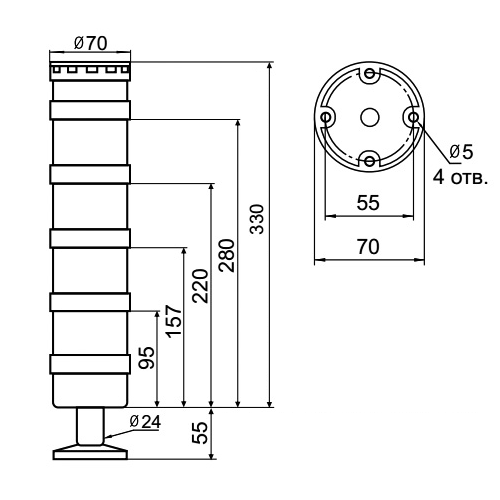 TL70B-024-WGYR-55 INNOCONT Светосигнальная колонна d=70мм, 24В, Белый, Зеленый, Желтый, Красный, IP65 2 TL70B-024-WGYR-55 INNOCONT Светосигнальная колонна d=70мм, 24В, Белый, Зеленый, Желтый, Красный, IP65 — изображение 2