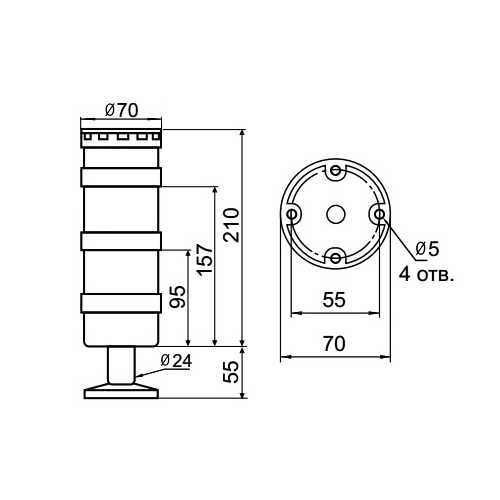 TL70B-024-RY-55 INNOCONT Светосигнальная колонна d=70мм, 24В, Красный, Желтый, IP65 2 TL70B-024-RY-55 INNOCONT Светосигнальная колонна d=70мм, 24В, Красный, Желтый, IP65 — изображение 2
