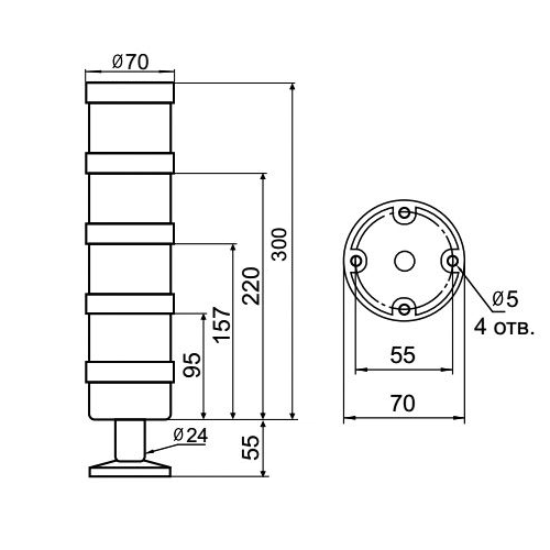 TL70-220-RGBY-55 INNOCONT Светосигнальная колонна d=70мм, 220В, Красный, Зеленый, Синий, Желтый, IP65 2 TL70-220-RGBY-55 INNOCONT Светосигнальная колонна d=70мм, 220В, Красный, Зеленый, Синий, Желтый, IP65 — изображение 2