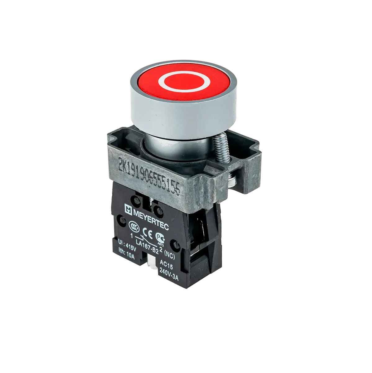 MTB2-BAZ12432 MEYERTEC Кнопка плоская с маркировкой, красная, знак "О", 1NC, металл 1 MTB2-BAZ12432