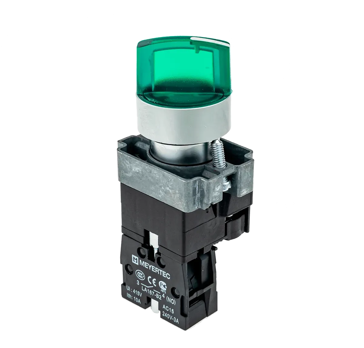 MTB2-BK2361 MEYERTEC Переключатель с LED подсветкой, 24V AC/DC , зеленый, 2 полож. 1NO, фикс., металл 1 MTB2-BK2361