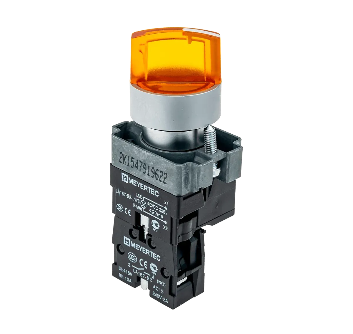 MTB2-BK2563 MEYERTEC Переключатель с LED подсветкой, 220V AC/DC,желтый, 2 полож. 1NO, фикс., металл 1 MTB2-BK2563