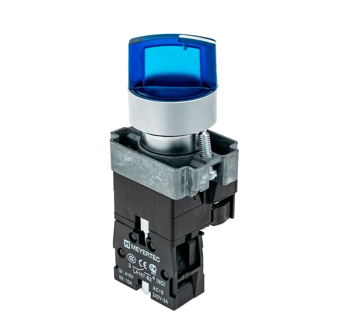 MTB2-BK2661 MEYERTEC Переключатель с LED подсветкой, 24V AC/DC , синий, 2 полож. 1NO, фикс., металл 1 MTB2-BK2661