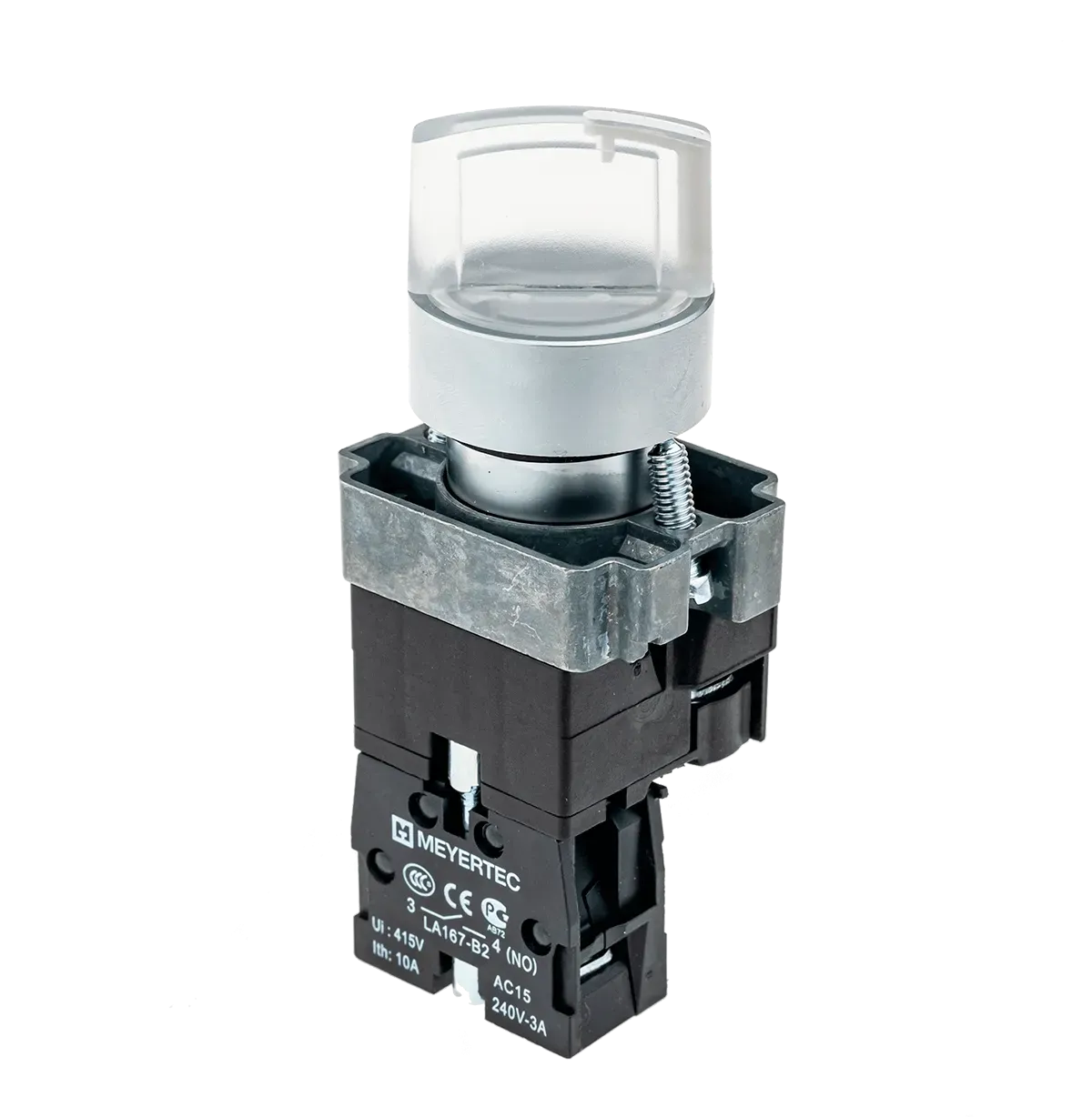 MTB2-BK2761 MEYERTEC Переключатель с LED подсветкой, 24V AC/DC , прозрачный, 2 полож. 1NO, фикс., металл 1 MTB2-BK2761