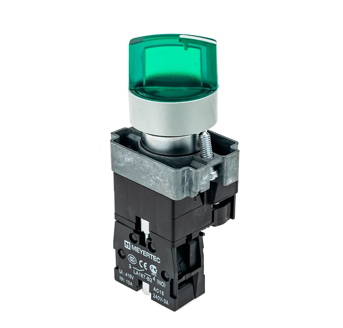 MTB2-BK3361 MEYERTEC Переключатель с LED подсветкой, 24V AC/DC , зеленый, 3 полож. 1NO, фикс., металл 1 MTB2-BK3361
