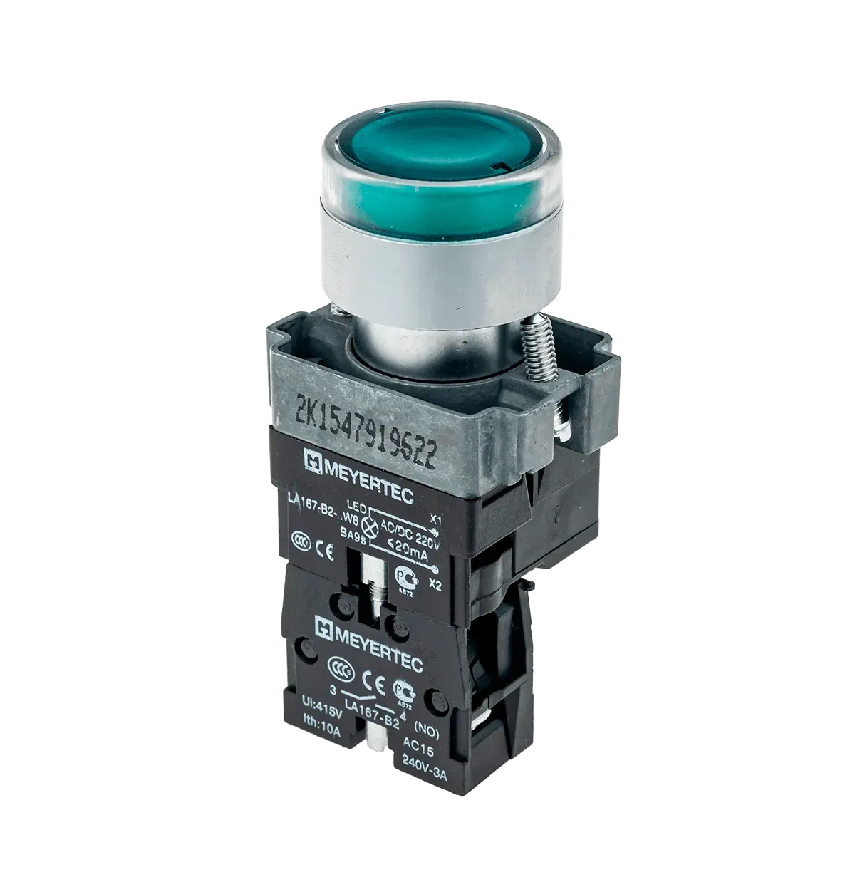 MTB2-BW3363 MEYERTEC Кнопка с LED подсветкой, зеленая, 220V AC/DC, 1NO, IP65, металл 1 MTB2-BW3363