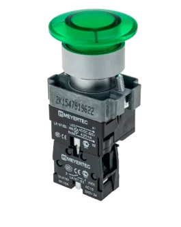MTB2-BW3633 MEYERTEC Кнопка грибовидная с LED подсветкой без фиксации, 220V AC/DC, 1NO, зеленый, Ø40 мм, металл