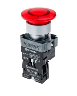 MTB2-BW4634 MEYERTEC Кнопка грибовидная с LED подсветкой без фиксации, 220V AC/DC, 1NC, красный, Ø40 мм, металл