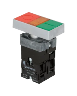 MTB2-BW8361 MEYERTEC Кнопка двойная с LED подсветкой, 24V AC/DC, красный/зеленый,1NO+1NC, плоский толкатель, мет.