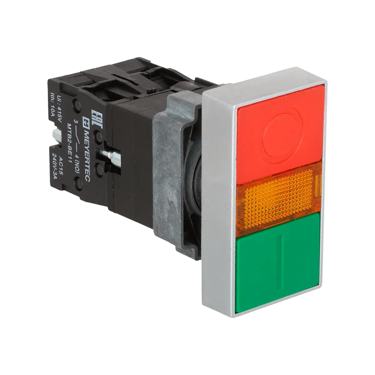 MTB2-BW8363 MEYERTEC Кнопка двойная с LED подсветкой, 220V AC/DC, красный/зеленый,1NO+1NC, плоский толкатель, металл 2 MTB2-BW8363 MEYERTEC Кнопка двойная с LED подсветкой, 220V AC/DC, красный/зеленый,1NO+1NC, плоский толкатель, металл — изображение 2