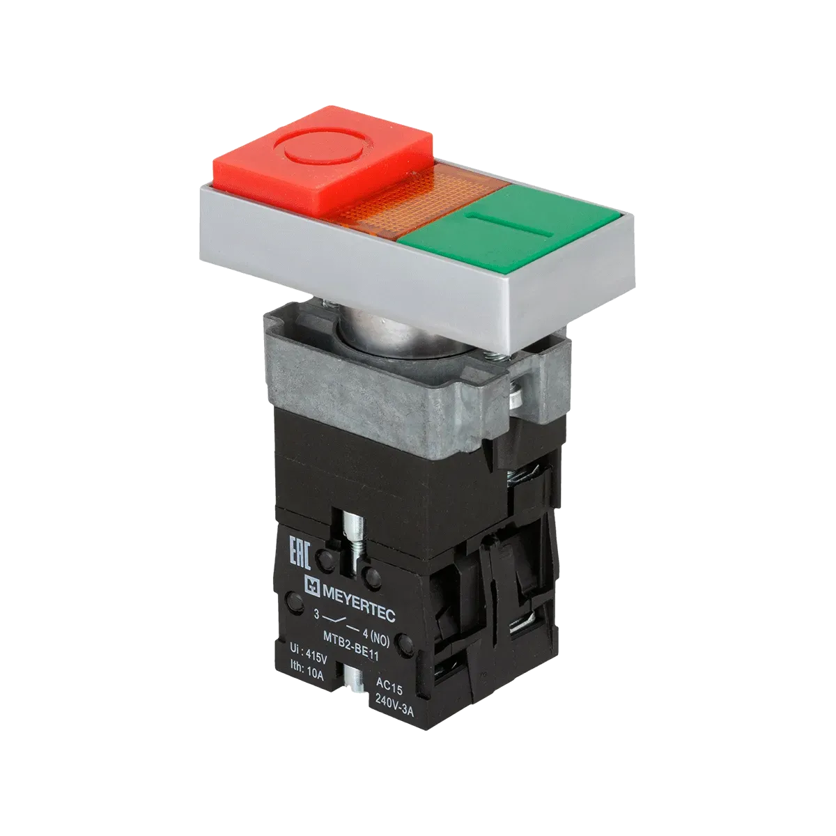 MTB2-BW8461 MEYERTEC Кнопка двойная с LED подсветкой, 24V AC/DC, красный/зеленый,1NO+1NC, выступающий толкатель, металл 1 MTB2-BW8461