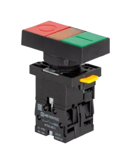 MTB2-EW8361 MEYERTEC Кнопка двойная плоская с подсветкой, красная/зеленая, маркировка «I+O», 1NO+1NC, 24V AC/DC, IP40, пластик