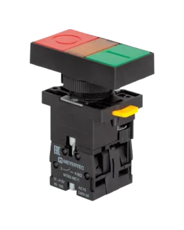 MTB2-EW8363 MEYERTEC Кнопка двойная плоская с подсветкой, красная/зеленая, маркировка «I+O», 1NO+1NC, 220V AC/DC, IP40, пластик