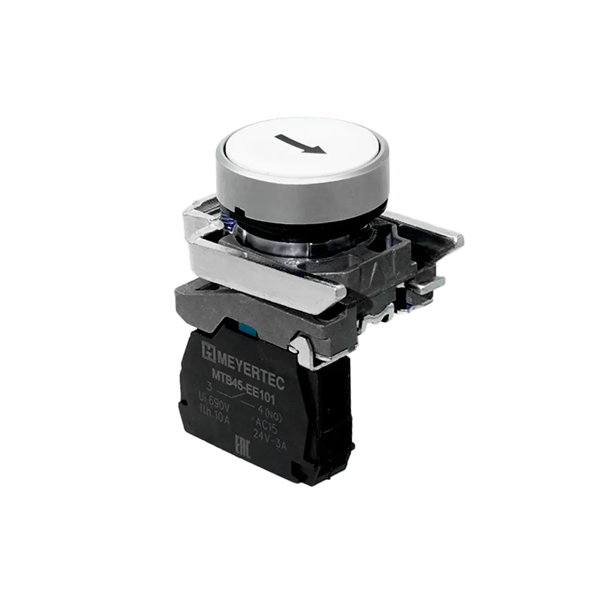 MTB4-BA12551 MEYERTEC Кнопка плоская белая, маркировка "стрелка вверх", 1NO, IP65, металл 1 MTB4-BA12551