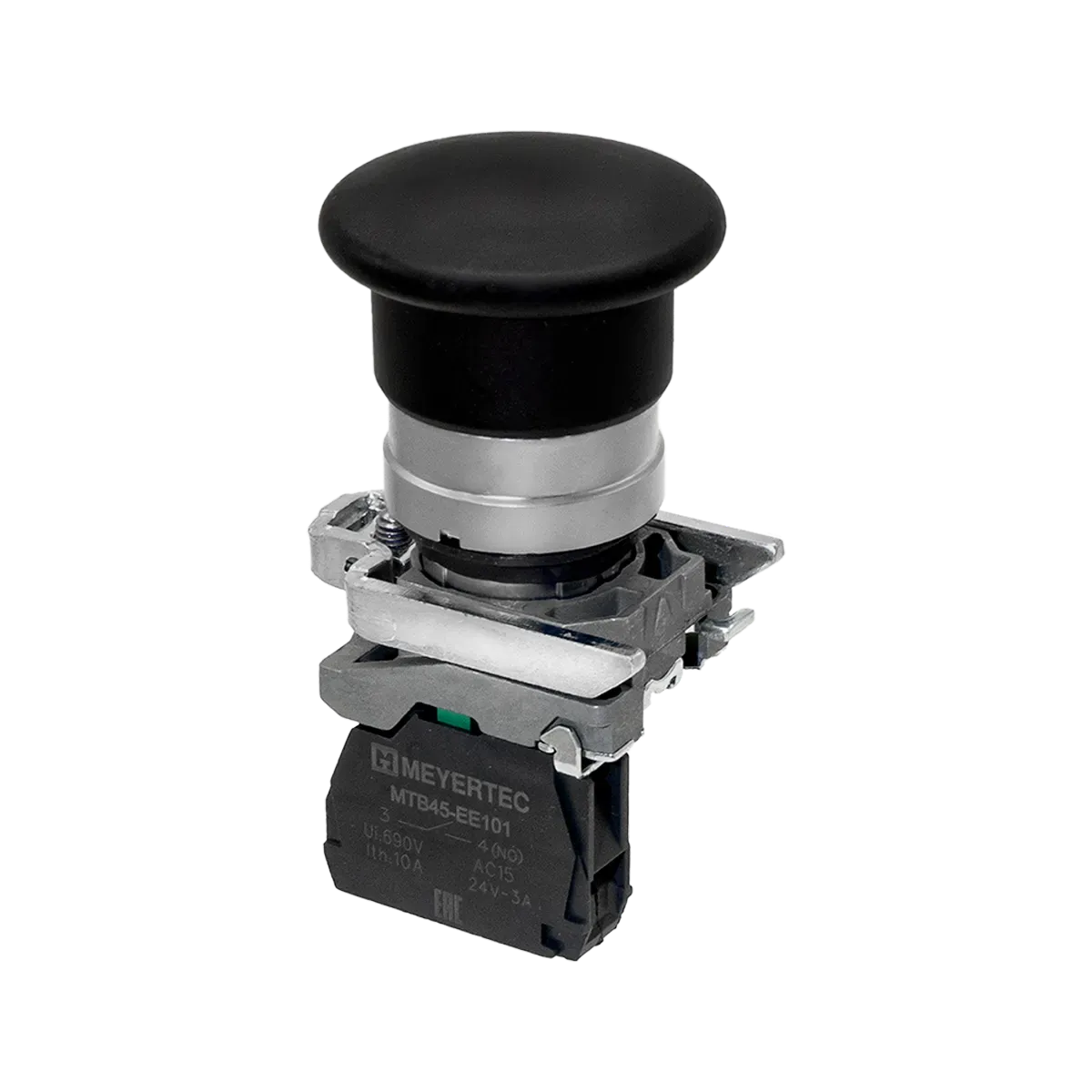 MTB4-BC21 MEYERTEC Кнопка грибовидная черная, 40 мм, пружиный возврат, 1NO, IP65,металл 1 MTB4-BC21