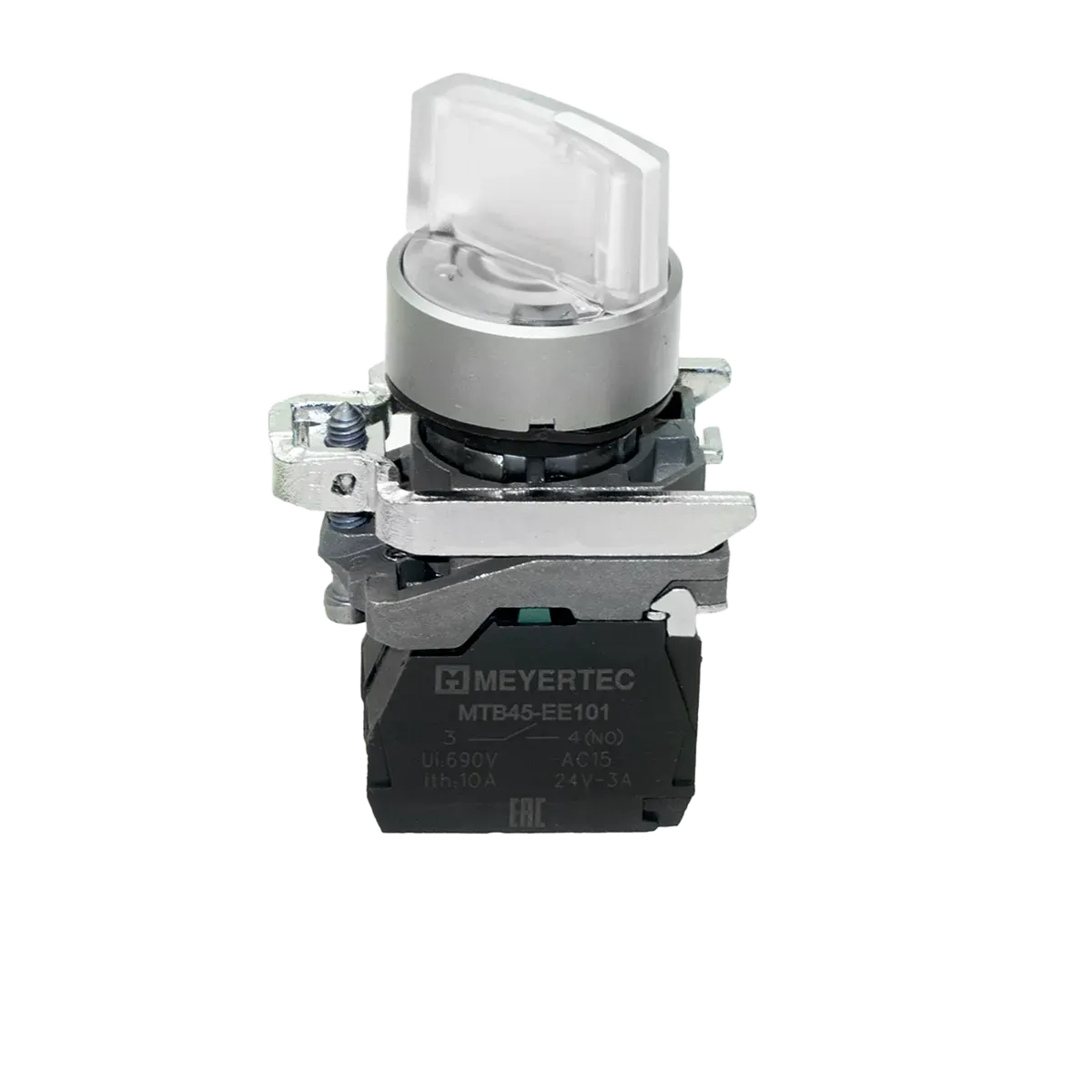 MTB4-BK21713 MEYERTEC Переключатель на 2 положения с фиксацией и подсветкой, белый, 1NO, 220V AC/DC, IP65, металл 2 MTB4-BK21713 MEYERTEC Переключатель на 2 положения с фиксацией и подсветкой, белый, 1NO, 220V AC/DC, IP65, металл — изображение 2