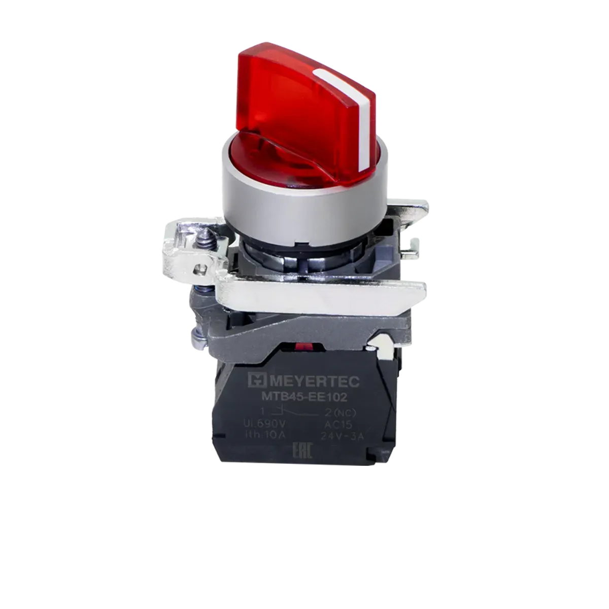 MTB4-BK34721 MEYERTEC Переключатель на 3 положения с фиксацией и подсветкой, красный, 1NС, 24V AC/DC, IP65, металл 2 MTB4-BK34721 MEYERTEC Переключатель на 3 положения с фиксацией и подсветкой, красный, 1NС, 24V AC/DC, IP65, металл — изображение 2