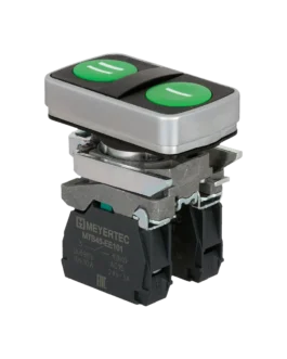 MTB4-BL2633 MEYERTEC Кнопка двойная плоская, зеленая, маркировка «I+II», 2NO, IP65, металл