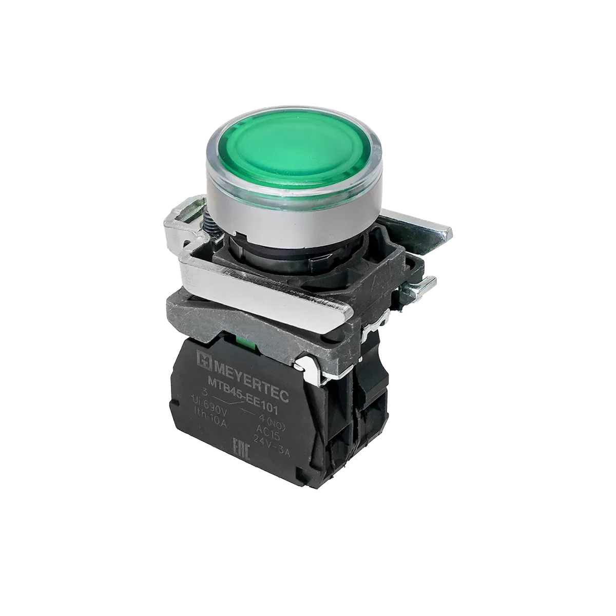 MTB4-BW33713 MEYERTEC Кнопка зеленая с подсветкой, 1NO, 220V AC/DC, IP65, металл 1 MTB4-BW33713