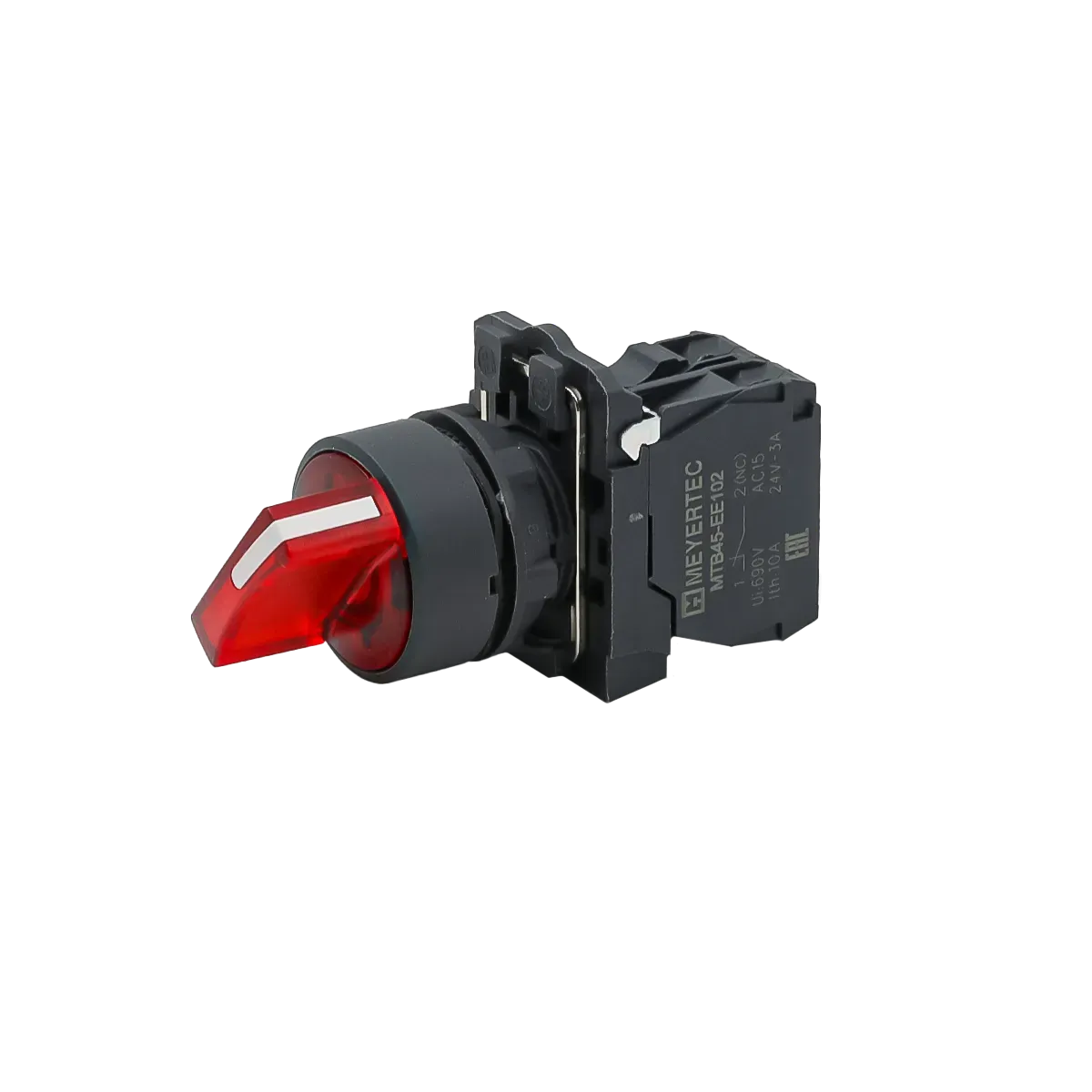 MTB5-AK34723 MEYERTEC Переключатель на 3 положения с фиксацией и подсветкой, красный, 1NС, 220В, IP65, пластик 2 mtb5-ak34723-pereklyuchatel-krasnyj-02.webp