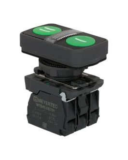 MTB5-AW26317 MEYERTEC Кнопка двойная плоская с подсветкой, зеленая, маркировка «I+II», 2NO, 220В, IP65, пластик