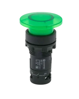 MTB7-EW43611 MEYERTEC Кнопка грибовидная зеленая с подсветкой, Ø40мм, 1NO, 24В, IP54, пластик